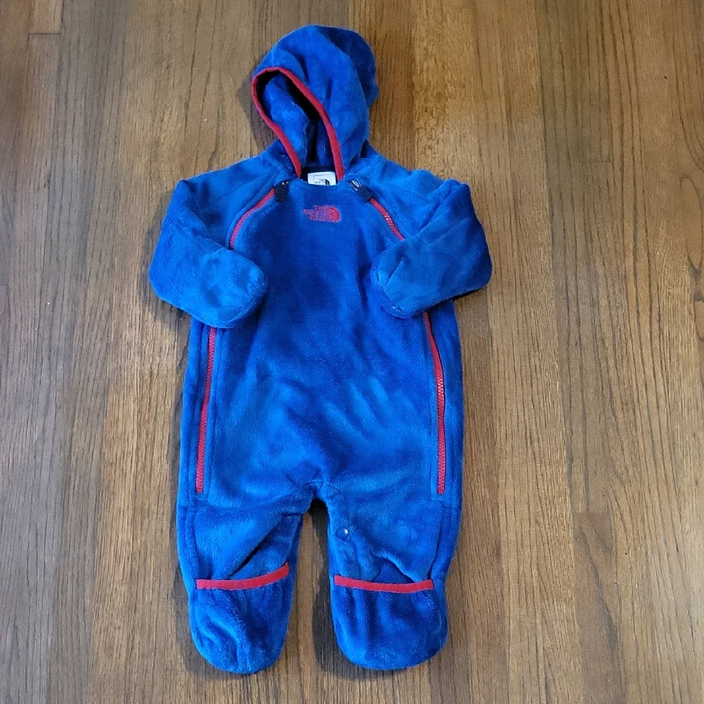 The North Face Kids Fleece Footie in Blue and Red